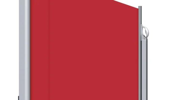 Rote Seitenmarkise mit Aluminiumrahmen